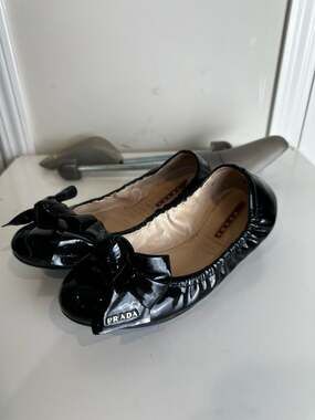 Prada Black Patent Leather Bow Ballet Flats “Model No. 3F4450” Size 38 1/2